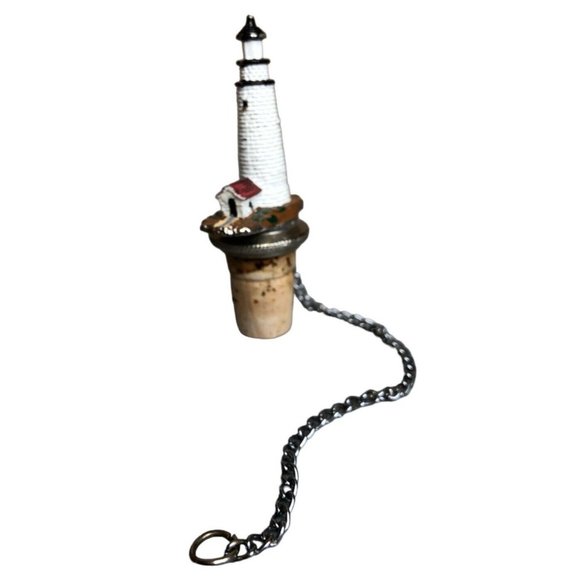 WTU Lighthouse Bottle Stopper Wine Liquor with Chain 3.75" Vintage Nautical Deco - Picture 4 of 10